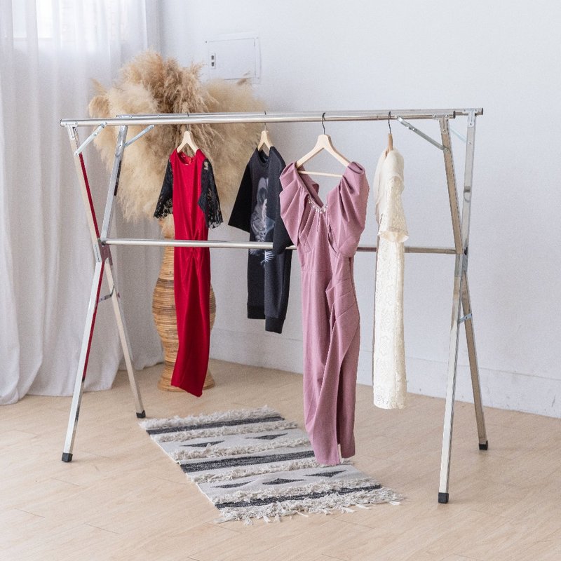 2.4m real Stainless Steel X-type folding drying rack folded reinforced version with windproof buckle drying rack double hanger - เฟอร์นิเจอร์อื่น ๆ - โลหะ 