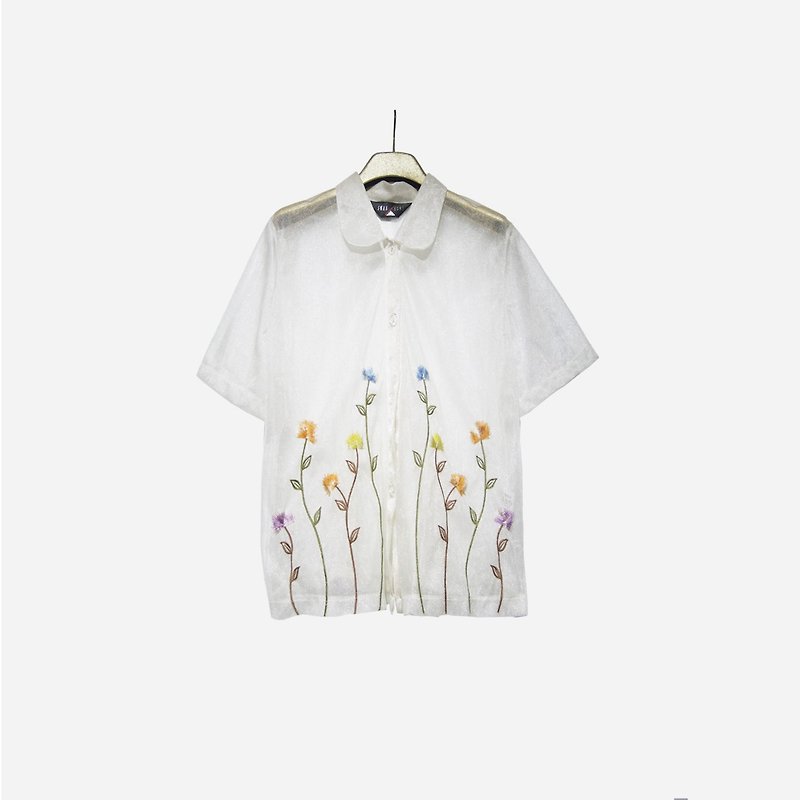 Dislocation vintage / plant embroidery veil shirt no.1125 vintage - เสื้อเชิ้ตผู้หญิง - เส้นใยสังเคราะห์ ขาว