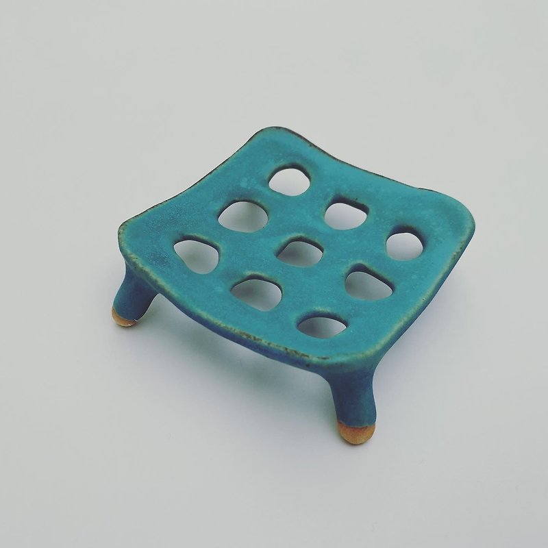 Handmade soap tray-square/turquoise - Pottery & Ceramics - Pottery White