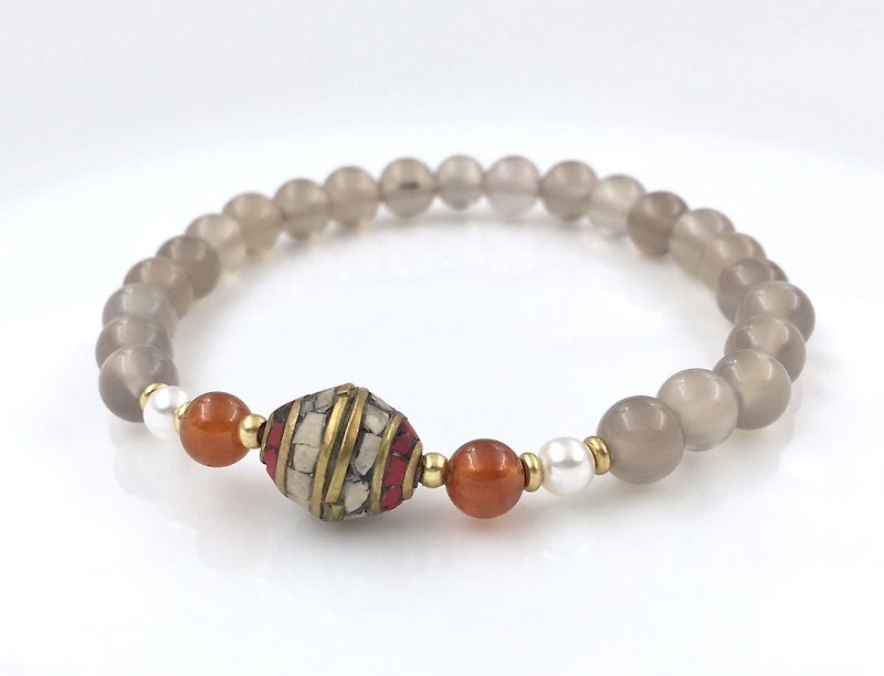 Natural chalcedony gemstone bracelet - Bracelets - Gemstone Gray