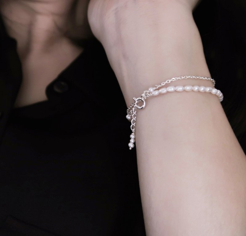 925 sterling silver shimmer semi-curved rice pearl customized engraved bracelet free gift packaging - สร้อยข้อมือ - เงินแท้ ขาว