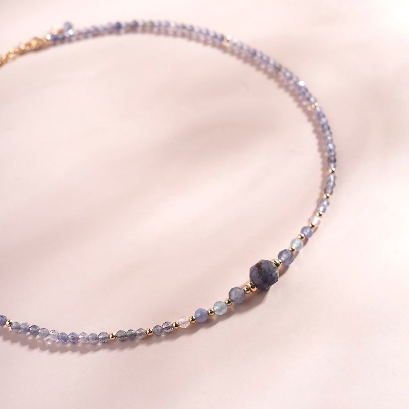Cordierite Stone 14K gold filled choker necklace gift - สร้อยติดคอ - คริสตัล สีน้ำเงิน