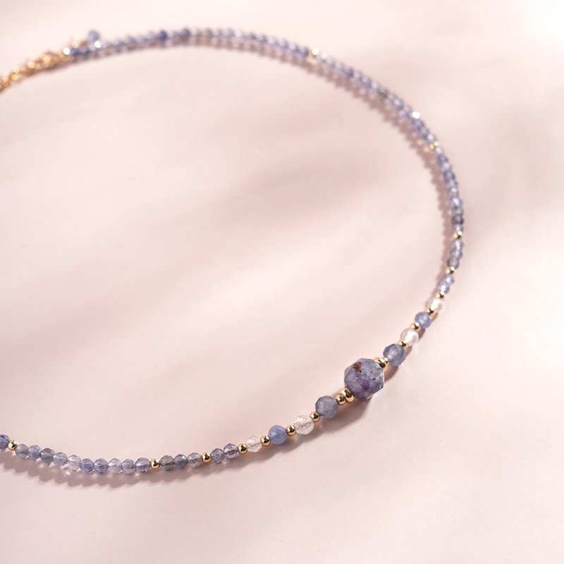 Cordierite Stone 14K gold filled choker necklace gift - Chokers - Crystal Blue