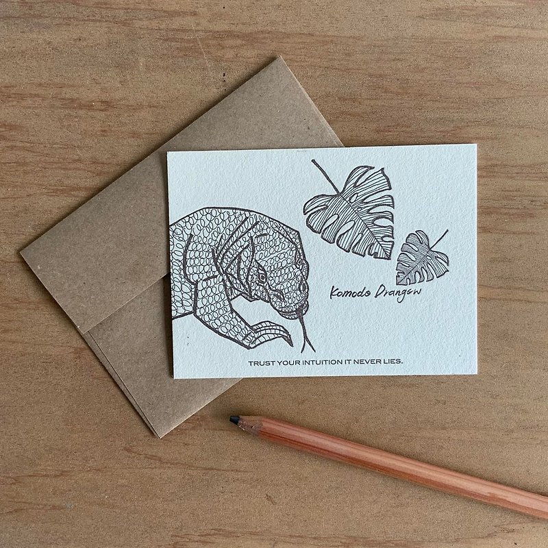 Komodo Dragon Letterpress Cards - Venomous Animals Series - การ์ด/โปสการ์ด - กระดาษ สีกากี
