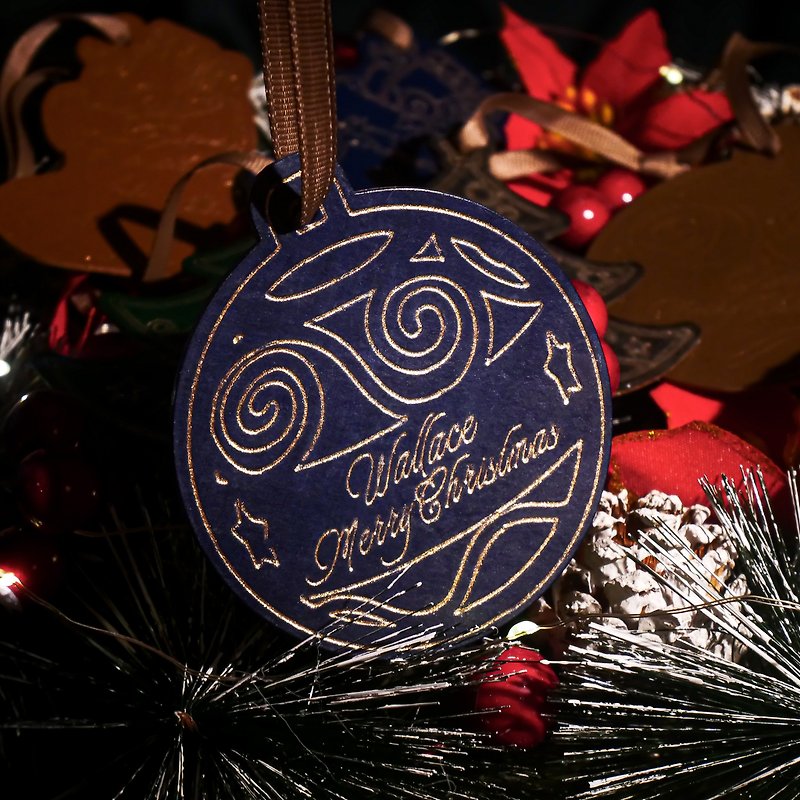 [Christmas Gift Box] Leather Christmas card with gilded name | Customized gift - การ์ด/โปสการ์ด - หนังแท้ สีน้ำเงิน