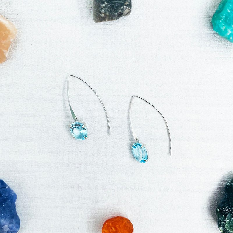Energy Release Series Sky Blue Stone White 18K Gold Earrings Small Oval Light Jewelry - Earrings & Clip-ons - Gemstone Blue