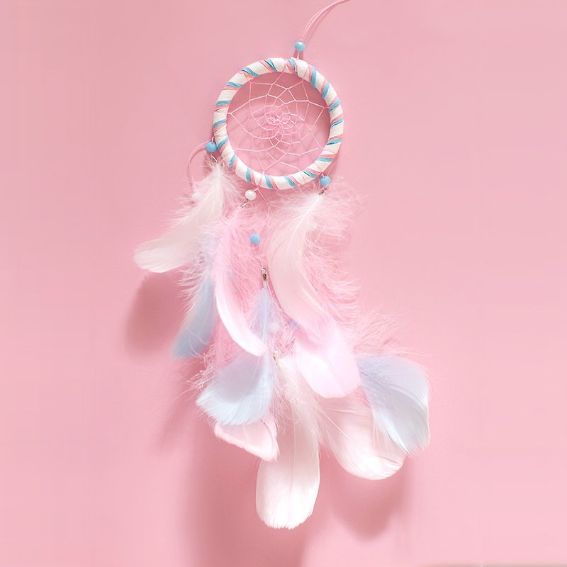 Dream Catcher Finished 8cm - Marshmallow Style Elegant Version (White+Pink+Pink Blue)-Valentine's Day Gift - ตกแต่งผนัง - วัสดุอื่นๆ 