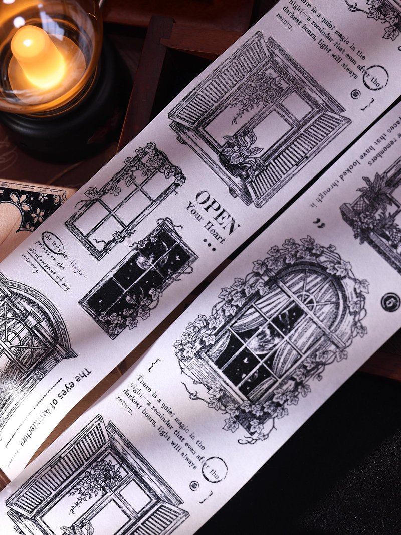 窗 復古窗戶邊框和紙特油PET模切手帳素材貼紙膠帶 - 紙膠帶/和紙/PET - 紙 多色