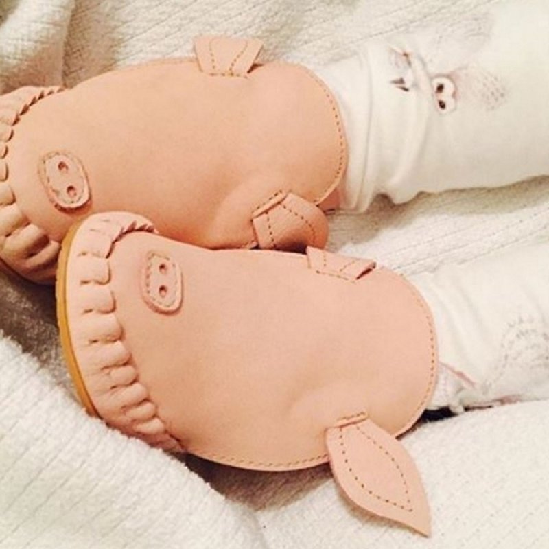 荷蘭 Donsje 真皮內刷毛動物造型靴 寶寶鞋 粉色小豬 517-KL001 - 童裝鞋 - 真皮 粉紅色