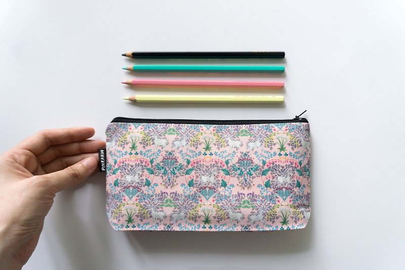 聚酯纖維 鉛筆盒/筆袋 粉紅色 - Unicorn zipper accessories pouch / Pencil bag / Stationery case - pastel pink