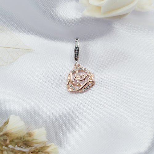 Asharichplus Pink gold plated infinity love silver charm decorated with white crystal