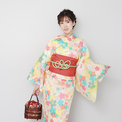 fuukakimono 日本 和服 梭織 女性 浴衣 腰封 2件組 F Size x26-4a yukata