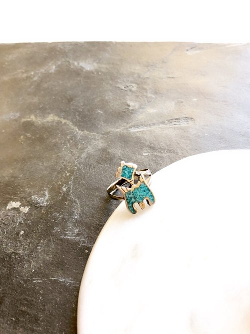 BOITE LAQUE Vintage Abstract Totem Turquoise Silver Cocktail Ring