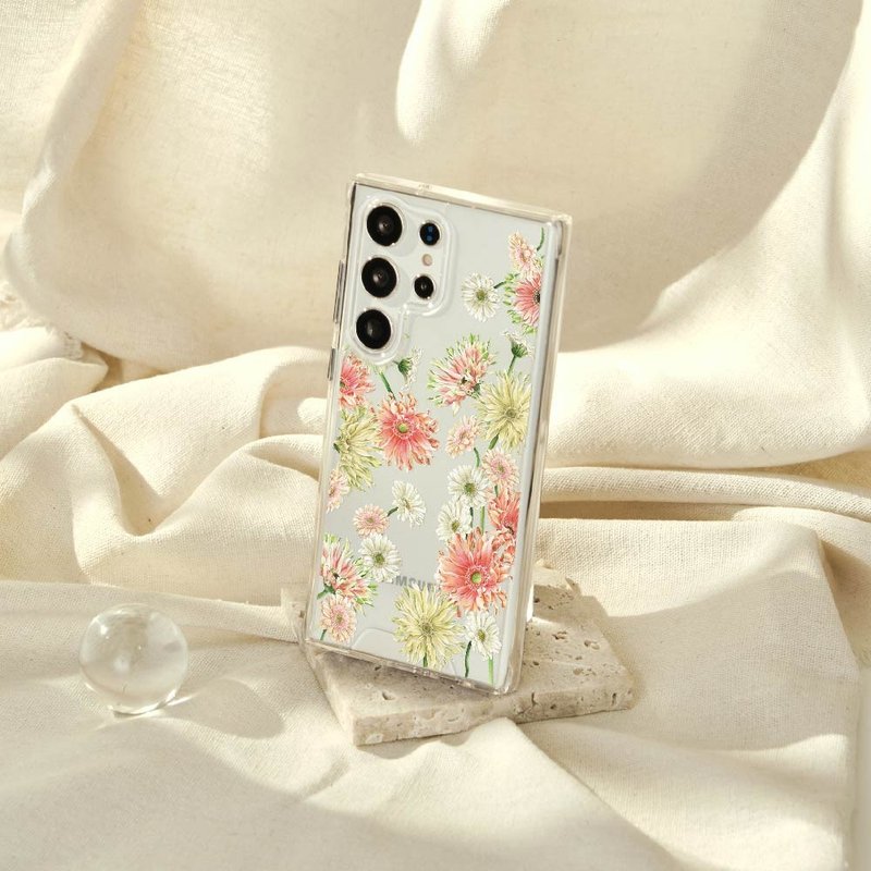 Wave Floral Warm Sun Curling Chrysanthemum-Floral Flower Anti-fall Transparent SAMSUNG Mobile Phone Case - Phone Cases - Plastic Multicolor