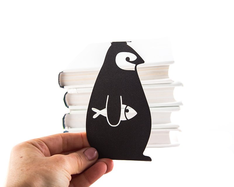 Metal book bookmark // Royal Pinguin // Free shipping worldwide - Bookmarks - Other Materials Black