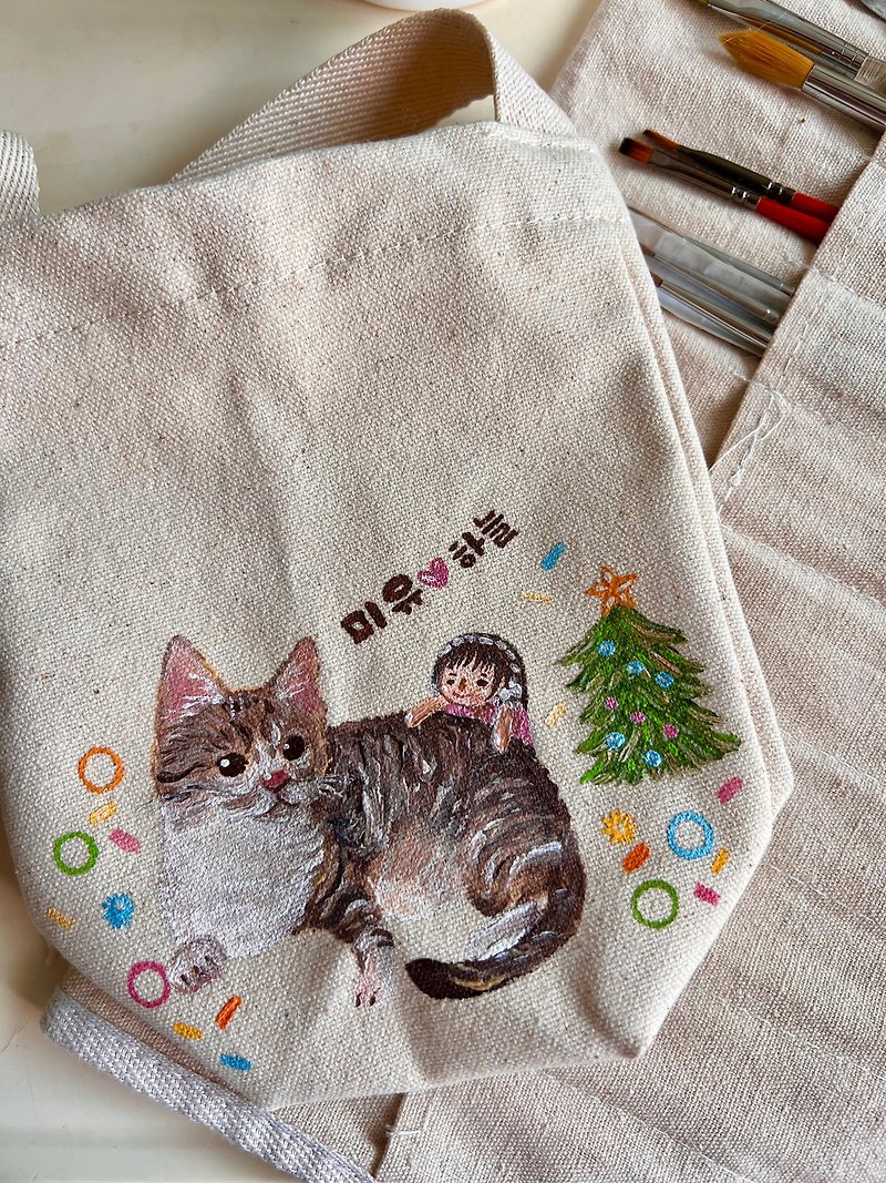 Customized drink bags/hand-painted pet portraits/character portraits/environmental friendly bags/cat and dog Shiqi - Handbags & Totes - Cotton & Hemp Multicolor