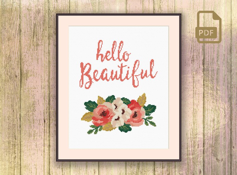 Hello Beautiful Cross Stitch Pattern #oth070 - เย็บปัก/ถักทอ/ใยขนแกะ - วัสดุอื่นๆ 