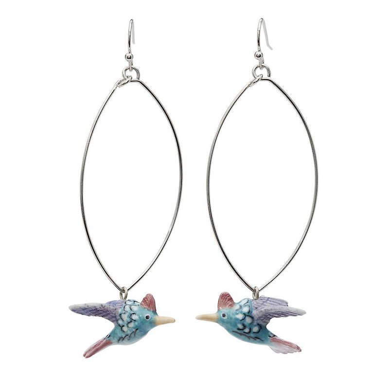 AndMary 手繪瓷耳環-蜂鳥 禮盒裝 Tiny Pastel Hummingbird - 耳環/耳夾 - 瓷 藍色