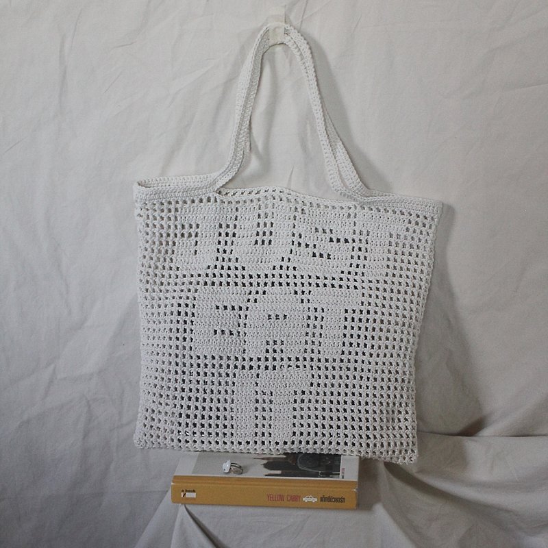 Personalized Quote Crochet Tote Bag ,Crochet Bag ,Handmade Bag - 手袋/手提袋 - 其他材質 白色