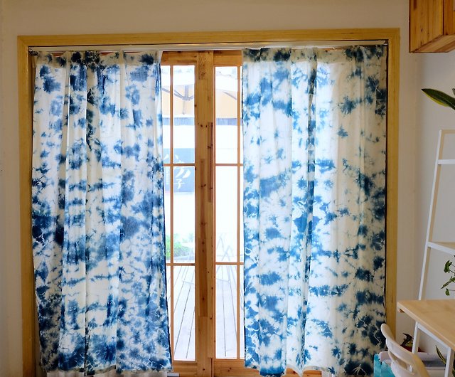Ice Flower Handmade Tie Dye Blue Dyed, Shibori Shower Curtain Cotton