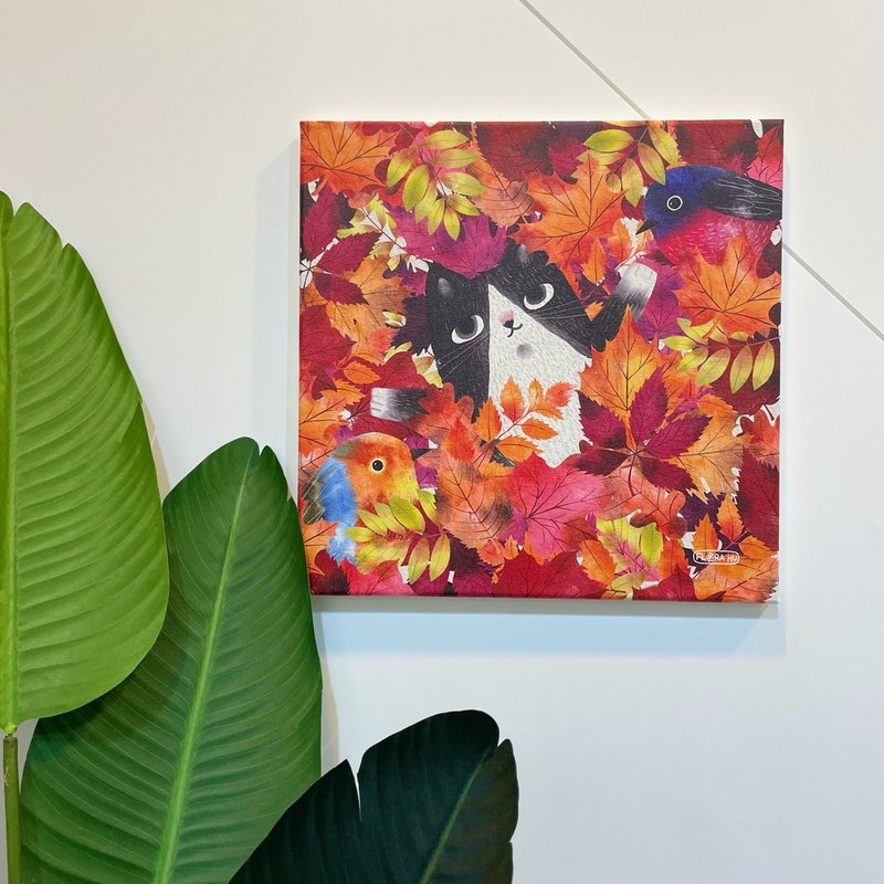 【Flora原創設計】秋喵 | 20×20CM 無框畫-四季系列 - 海報/掛畫/掛布 - 棉．麻 紅色