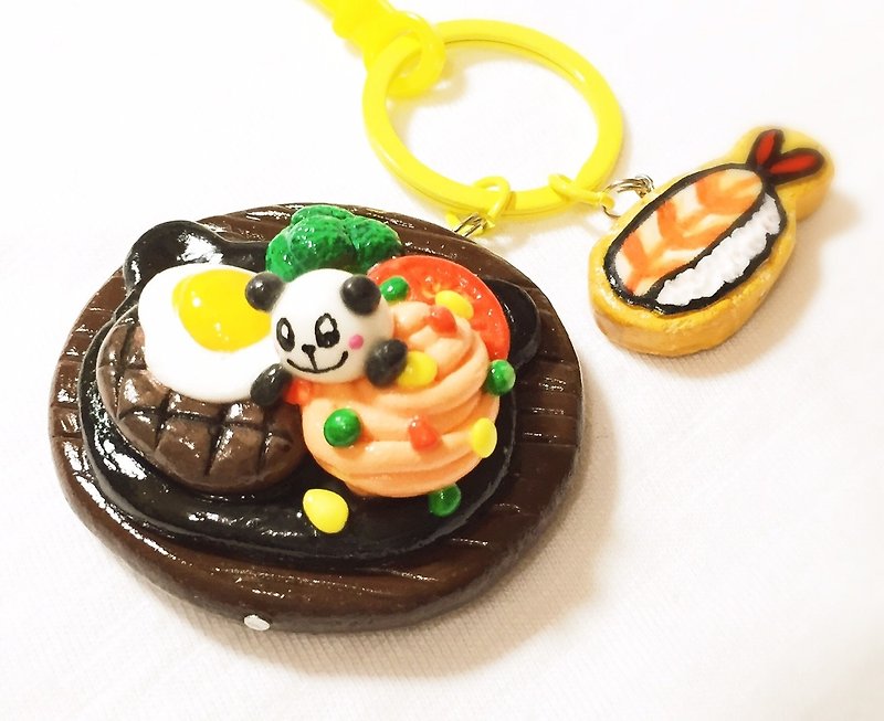QQ panda steak keychain (can be changed magnet) ((over 600 were sent mysterious small gift)) - Keychains - Clay Multicolor