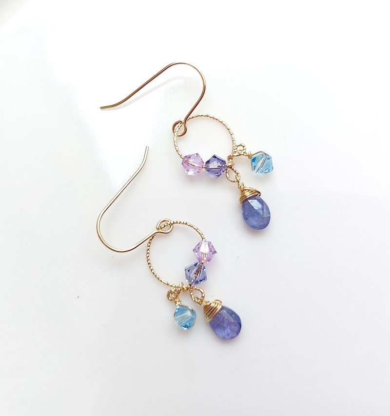 14kgf American gold-injected Stone earrings | Handmade custom bracelet necklace earrings jewelry - Earrings & Clip-ons - Crystal 