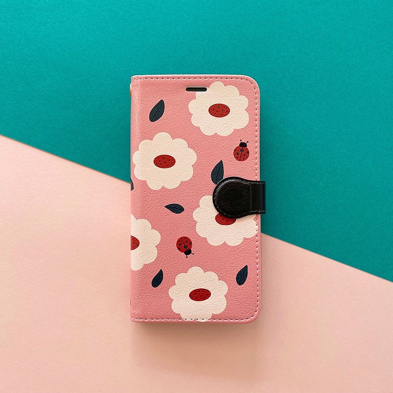 iPhone12 Series Case // iPhone Folio Case // Ladybug - Phone Cases - Faux Leather Pink