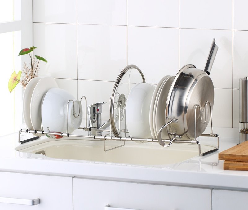 Stainless Steel small sea-crossing bridge retractable kitchen storage rack dish rack sink basket kitchen rack - กล่องเก็บของ - สแตนเลส สีเงิน