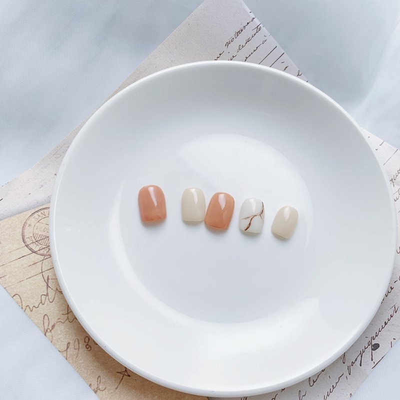 Pumpkin Marble Nail Patches / Wearing Nails / Custom Nail Art Patches NA 36 - ยาทาเล็บ - วัสดุอื่นๆ สีส้ม