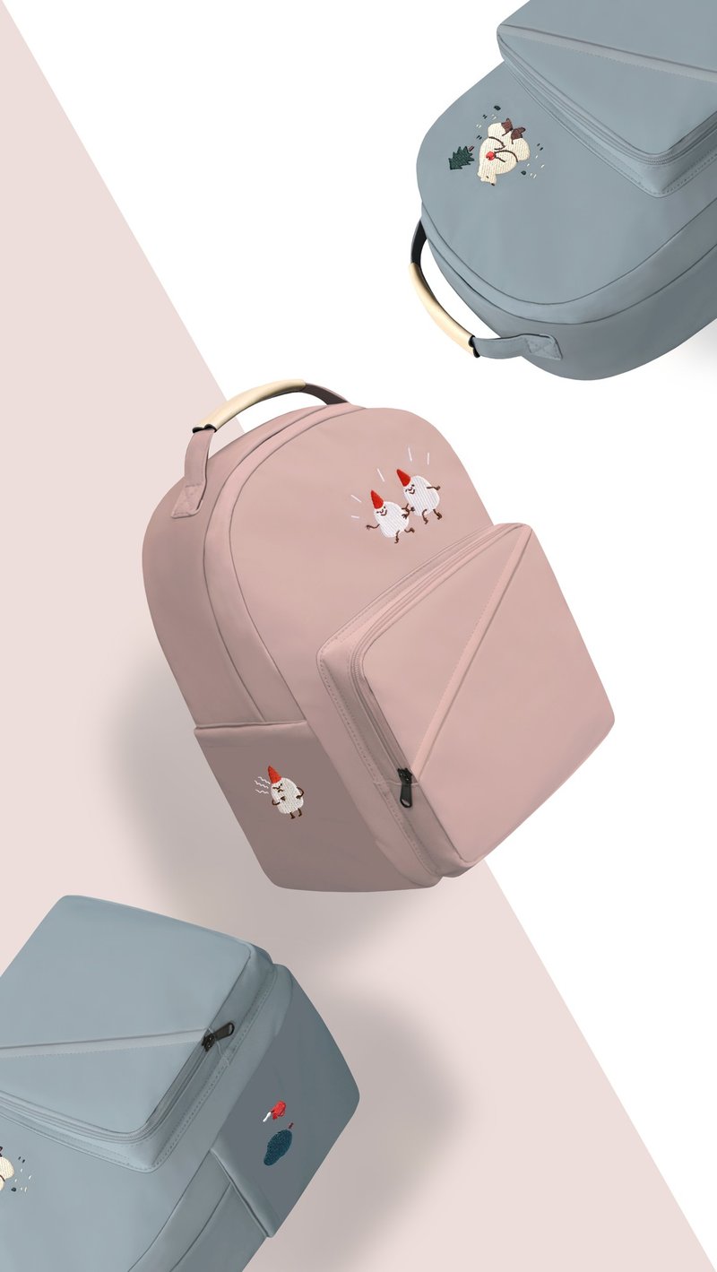 [Xiao Xiu Bear Limited Edition] Ani Embroidered Thick Cut Backpack - Tea Brown Rose X Water-Repellent - Backpacks - Other Materials Pink