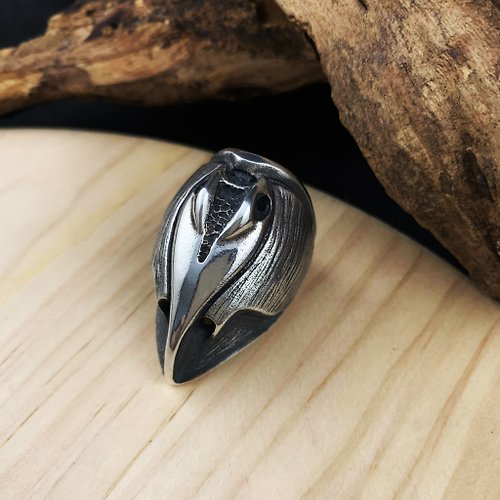 Ewin 創物-銀飾品設計創作 能神系列-【毛伊】925純銀戒指(魟魚/鳥)寬版戒指 抽象設計