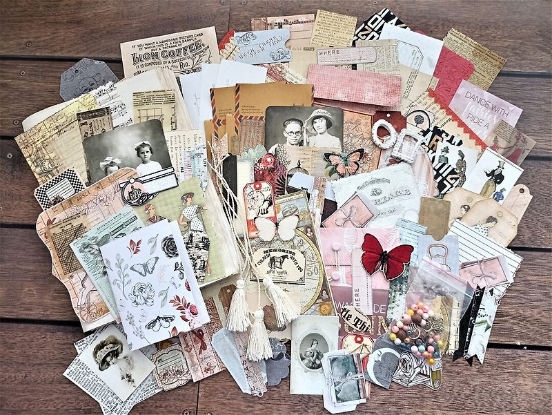 Large junk journal kit for sale DIY kit Ephemera paper kit Available 105+ pieces - Notebooks & Journals - Paper White