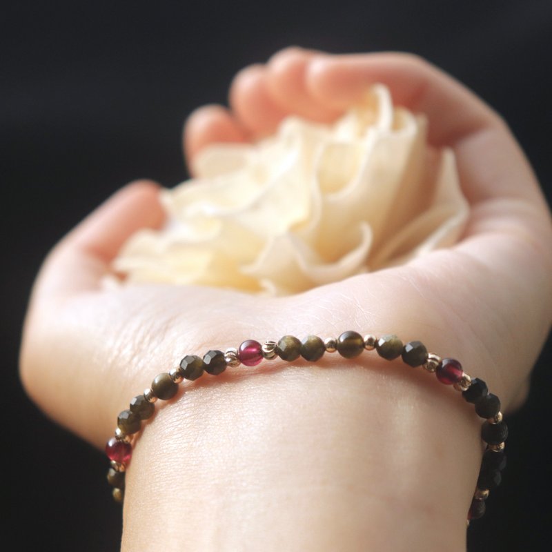 【附聖誕包裝】金曜石-石榴石-招財-開運-水晶手鍊 - 手鍊/手環 - 水晶 黑色