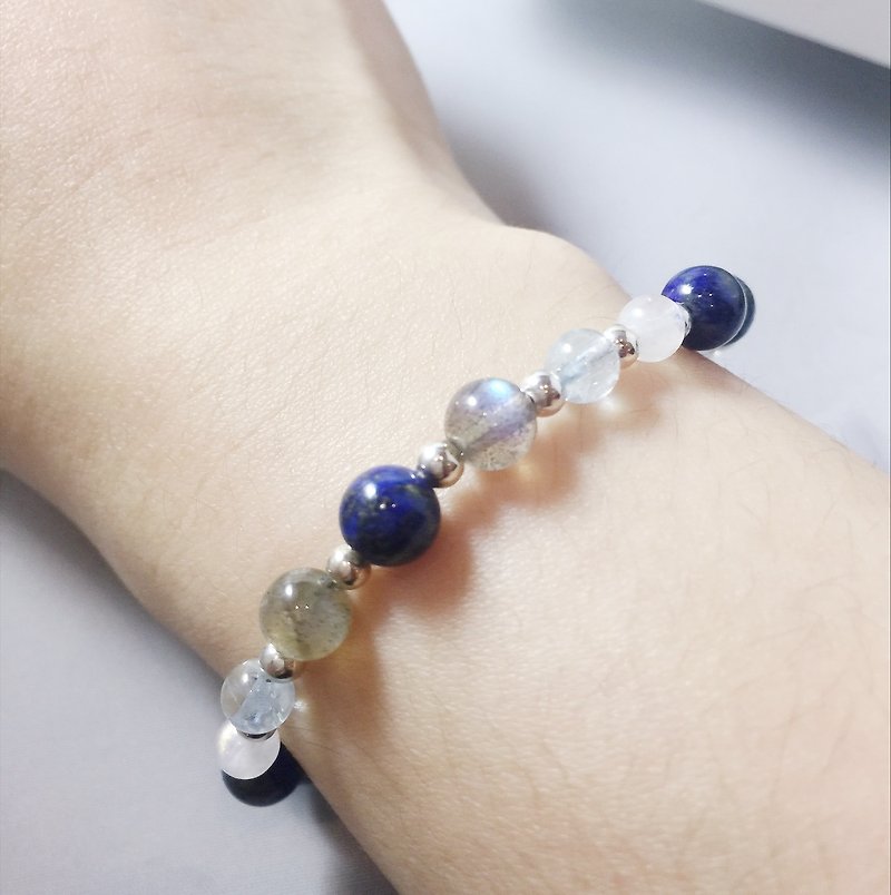 MH sterling silver natural stone custom series _ planet order _ lapis lazuli - Bracelets - Crystal Blue