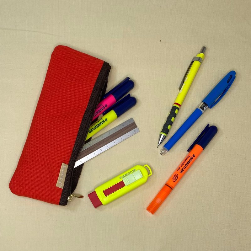 Pencil case without gusset - กล่องดินสอ/ถุงดินสอ - ผ้าฝ้าย/ผ้าลินิน สีแดง