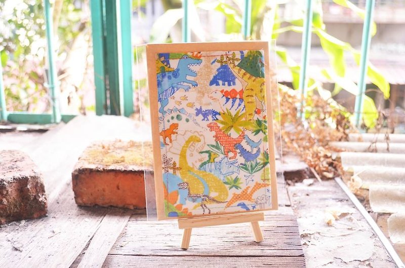 Dinosaur Family Fabric Postcard - การ์ด/โปสการ์ด - ผ้าฝ้าย/ผ้าลินิน 