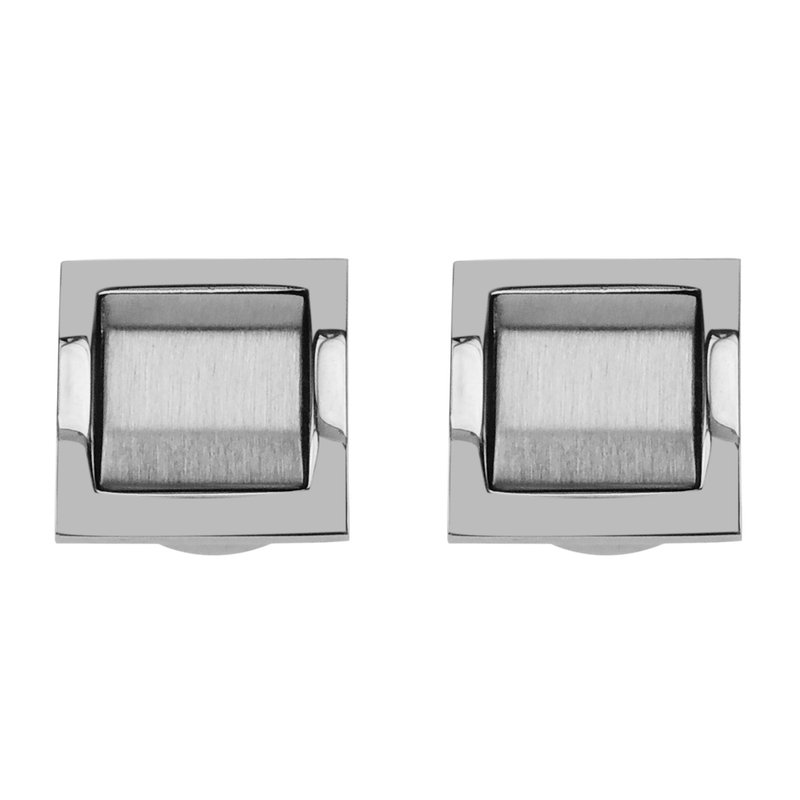 Soft Square Brush Silver Button Cover Cufflinks - กระดุมข้อมือ - โลหะ สีเงิน