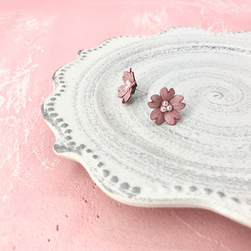 Leather Sakura Earrings - Earrings & Clip-ons - Genuine Leather Pink