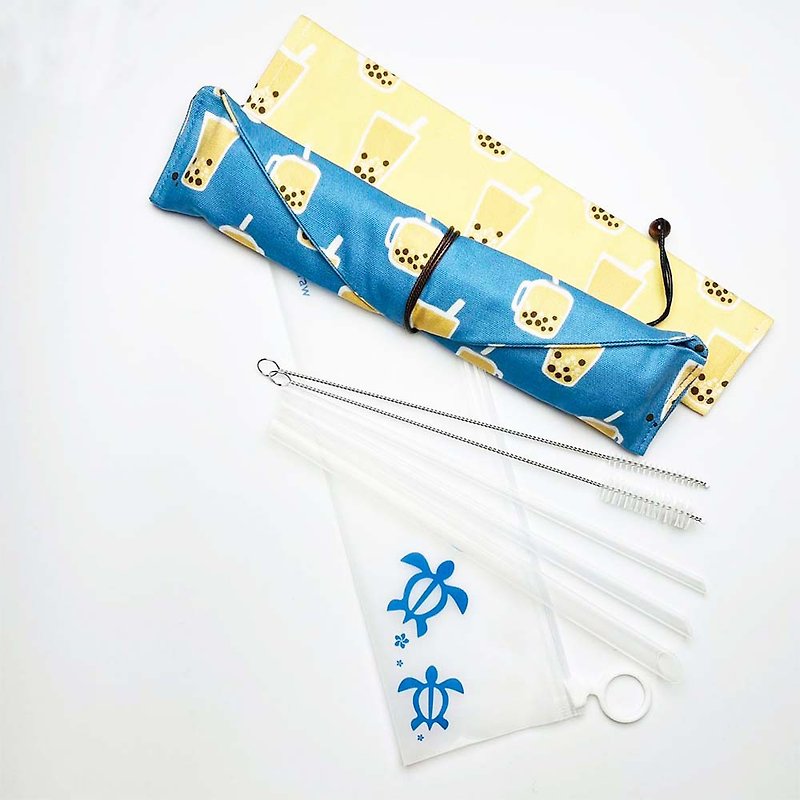 [Meiji Straw x 21.5cm] Q Mengzhen Milk Storage Bag + Full Size Five-piece Set - หลอดดูดน้ำ - วัสดุอื่นๆ สีเหลือง
