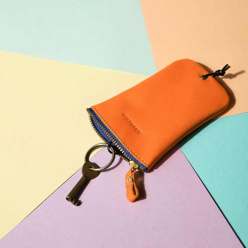【Keys Sweet Home / 鑰匙包】陽光橘 (藍拉鍊) Orange - 鑰匙圈/鑰匙包 - 真皮 