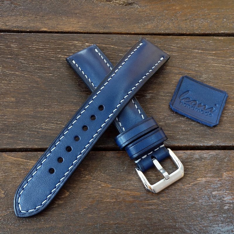 Blue Watch Strap, genuine leather, watchband 18 - 26mm - สายนาฬิกา - หนังแท้ สีน้ำเงิน