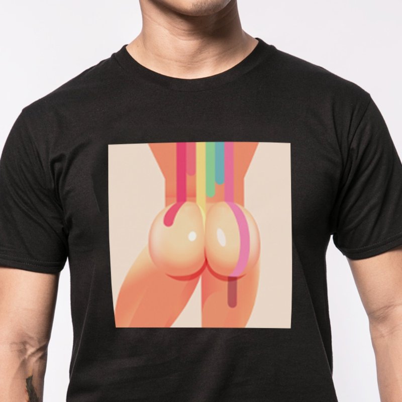 AttentionWear我的美尻系列T-shirt【彩虹翹臀-黑色】│ATTENTION - 男 T 恤 - 棉．麻 黑色