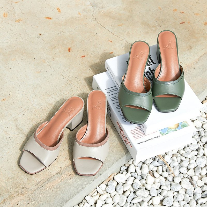 Kylie 拼接方跟涼鞋(兩色)MIT款 涼鞋 真皮女鞋 - 涼鞋 - 真皮 