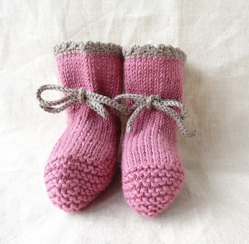 6M～ 緣邊裝飾 寶寶鞋 寶寶襪 羊毛 × 棉 178 - 彌月禮盒 - 其他材質 粉紅色