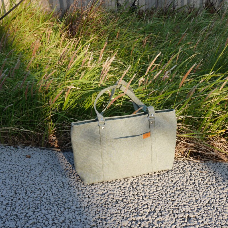 經典帆布方塊寬版學院包#35花紗麻綠 - 手提包/手提袋 - 棉．麻 綠色