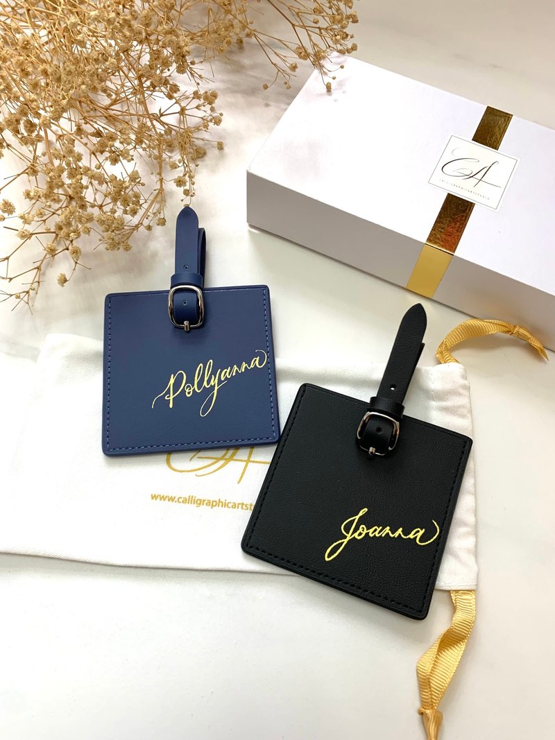 [Customized] Genuine leather luggage tag, free custom-made hot stamping name square special edition - Luggage Tags - Genuine Leather Black