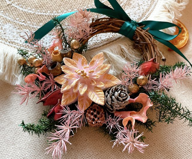 オレンジとブルーリボンのクリスマスリース♡ フラワーリース