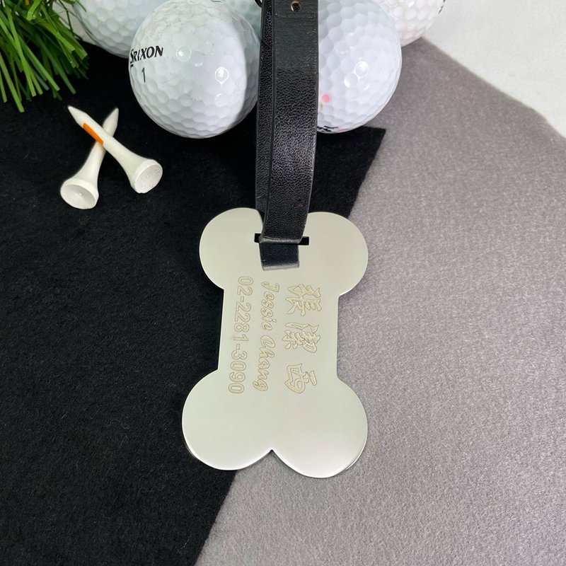 [FulgorJewel] Customized golf bag name card bone shape free engraving - Luggage Tags - Stainless Steel Silver