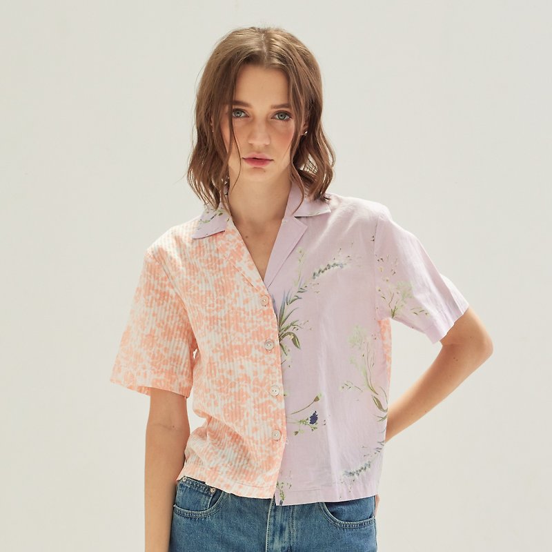BIRUCHU HER SHIRTS : Wisteria & Apricot 花襯衫 - Women's Shirts - Cotton & Hemp Multicolor